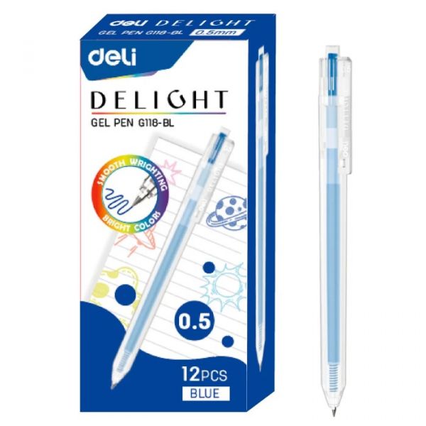 Ручка гелевая Deli ght EG118-BL синий , прозрачный